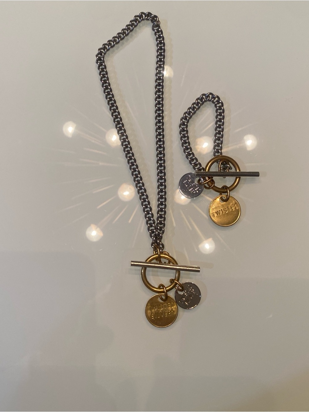 EUC Twisted Silver Mixed Metal Toggle Necklace & Bracelet Set